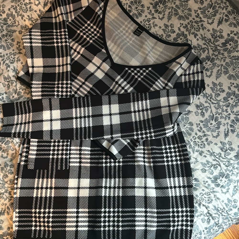 White with black skirt with top